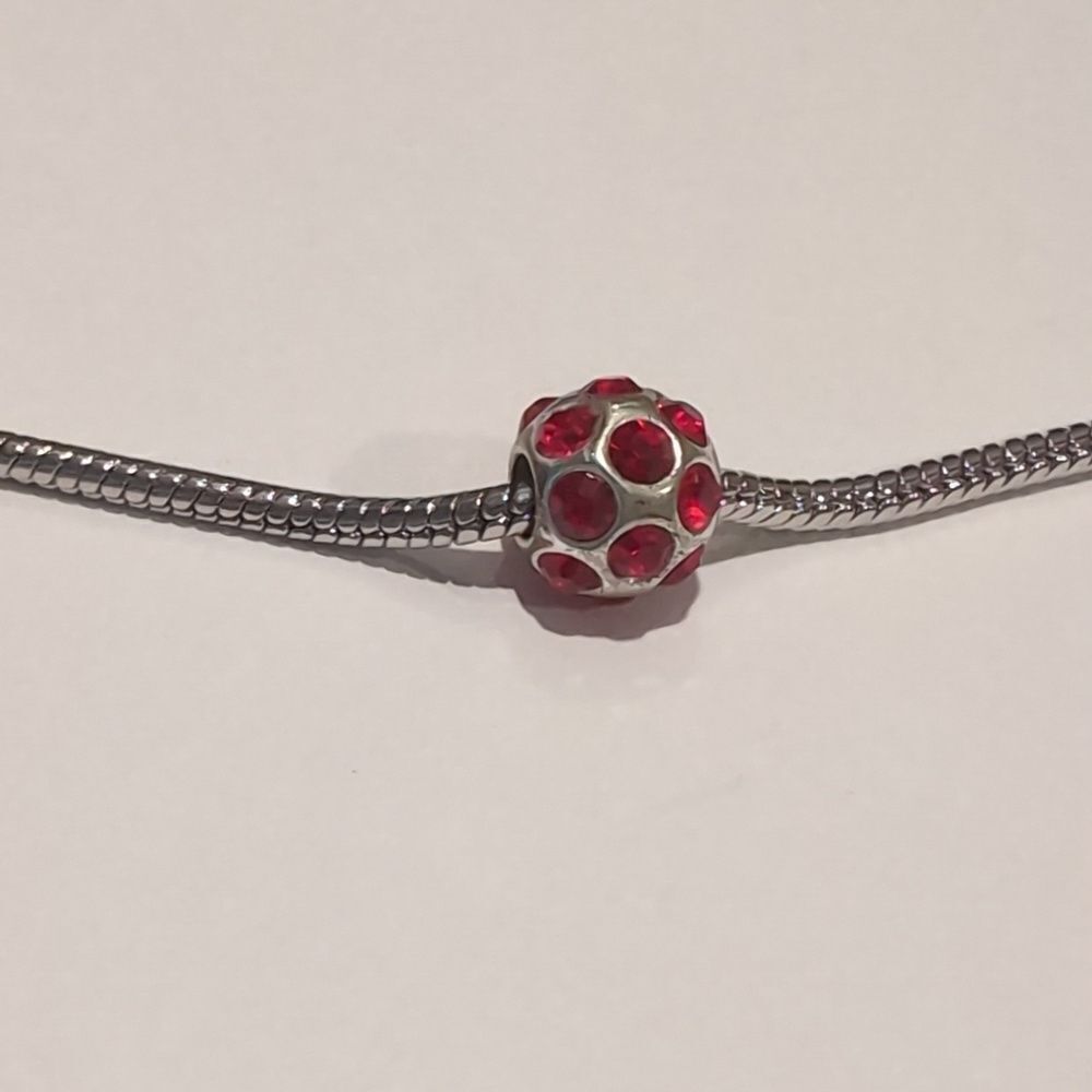 Silver Red Rhinestones Ball Charm for‎ Pandora Style Bracelet